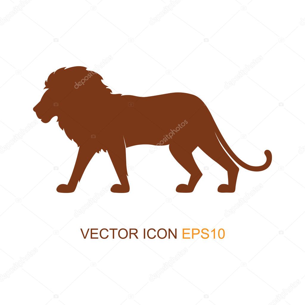 Vector illustration with a silhouette of a lion on a white background.  Silhouette of a lion. Logo. Vector illustration.