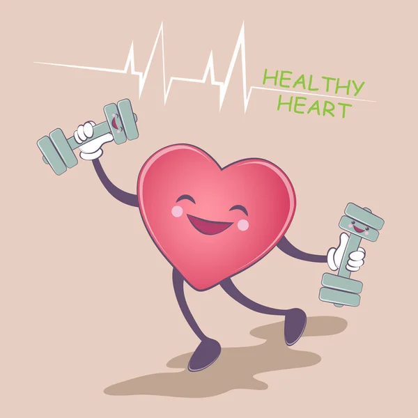 Corazón sano. Estilo de vida saludable. Sonríe en forma de corazón con una mancuerna en el fondo. Salud, medicina. Ilustración vectorial . — Archivo Imágenes Vectoriales