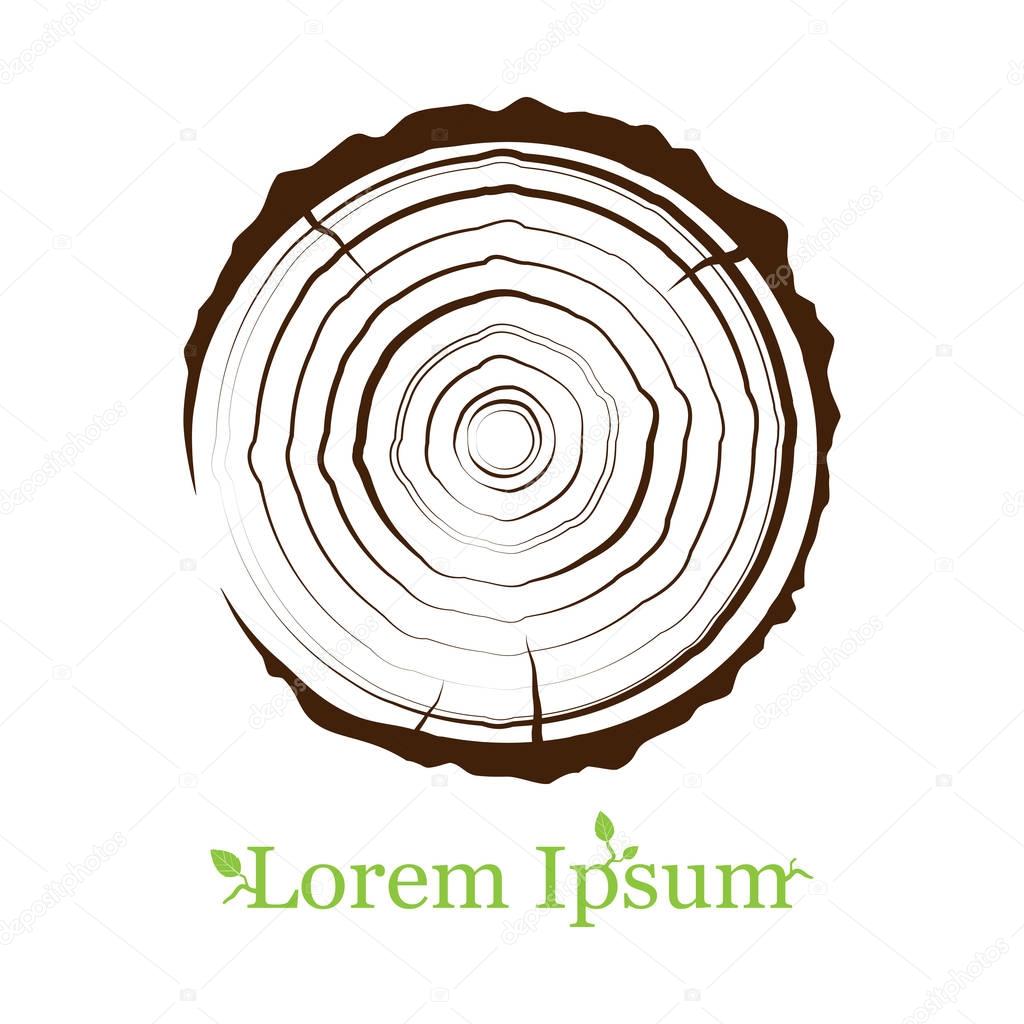 cross section of the trunk with tree rings. Wood sign icon. Tree growth rings. Vector illustration. Logo.