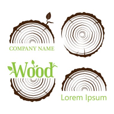 Ağaç halkaları ile gövde kesiti ayarlayın. Vektör çizim. Logosunu görmeniz gerekir. Ağaç büyüme yüzük. Ağaç gövde kesiti. 