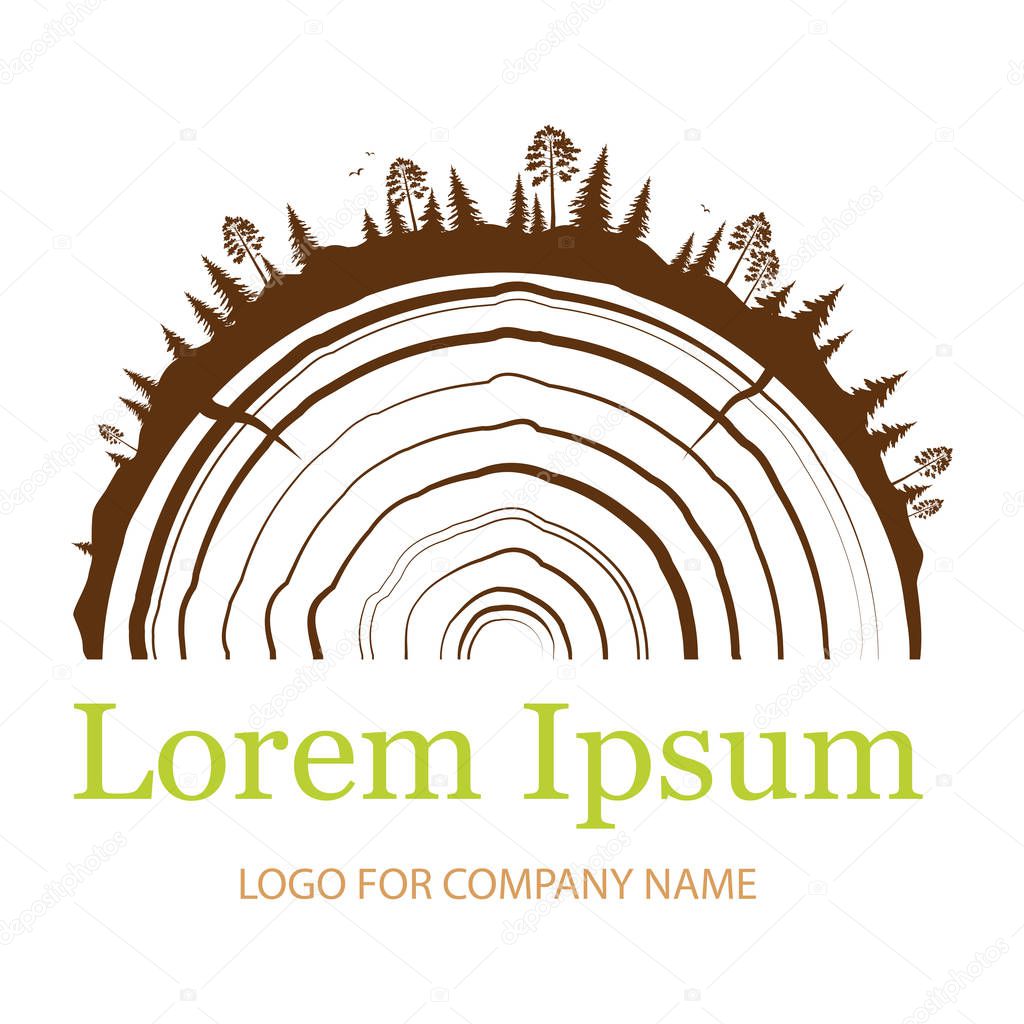 Cross section of the trunk with tree rings. Logo. Wood sign icon. Tree growth rings. flat icon. Vector illustration.