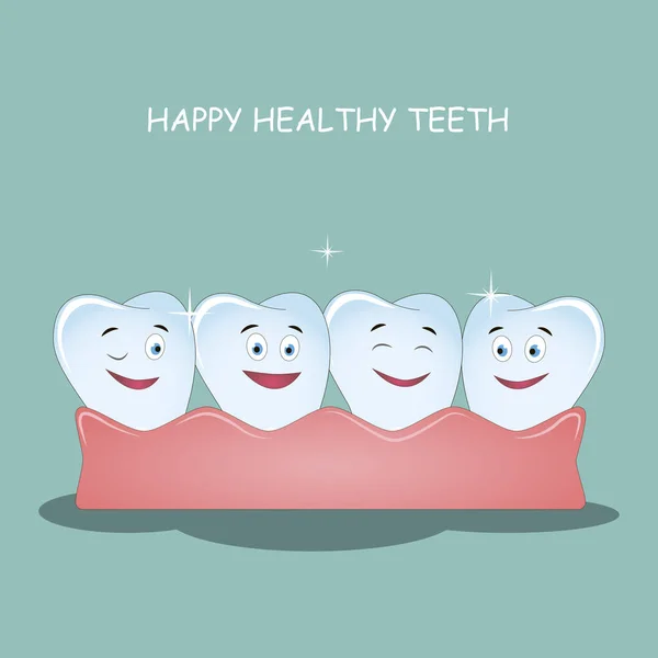 Dentes saudáveis felizes. Vector. Ilustração para crianças odontologia e ortodontia. Imagem de dentes felizes com gengivas . — Vetor de Stock