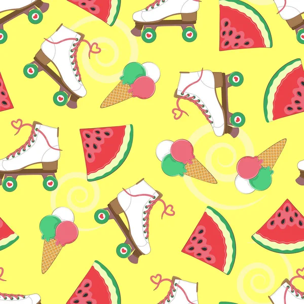 Sömlös bakgrund med rullarna, vattenmelon och glass. Ett enkelt mönster. Vektor. Sommartid. Helgdagar. — Stock vektor