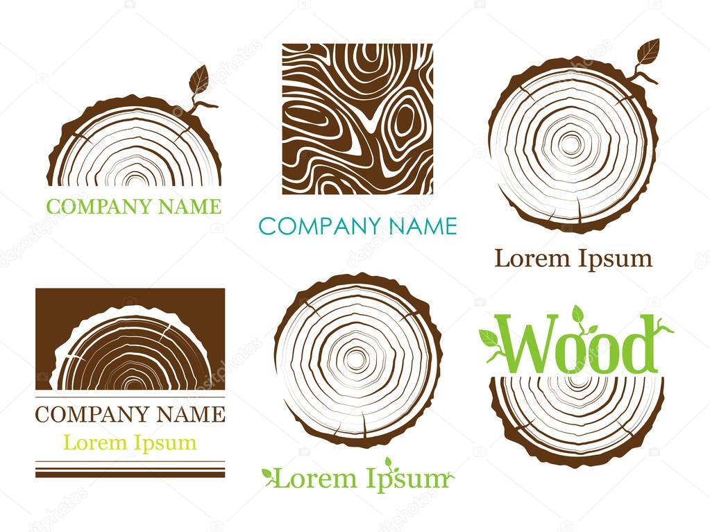 Set a cross section of the trunk with tree rings. Vector illustration. Logo. Tree growth rings. Tree trunk cross-section. flat icon.