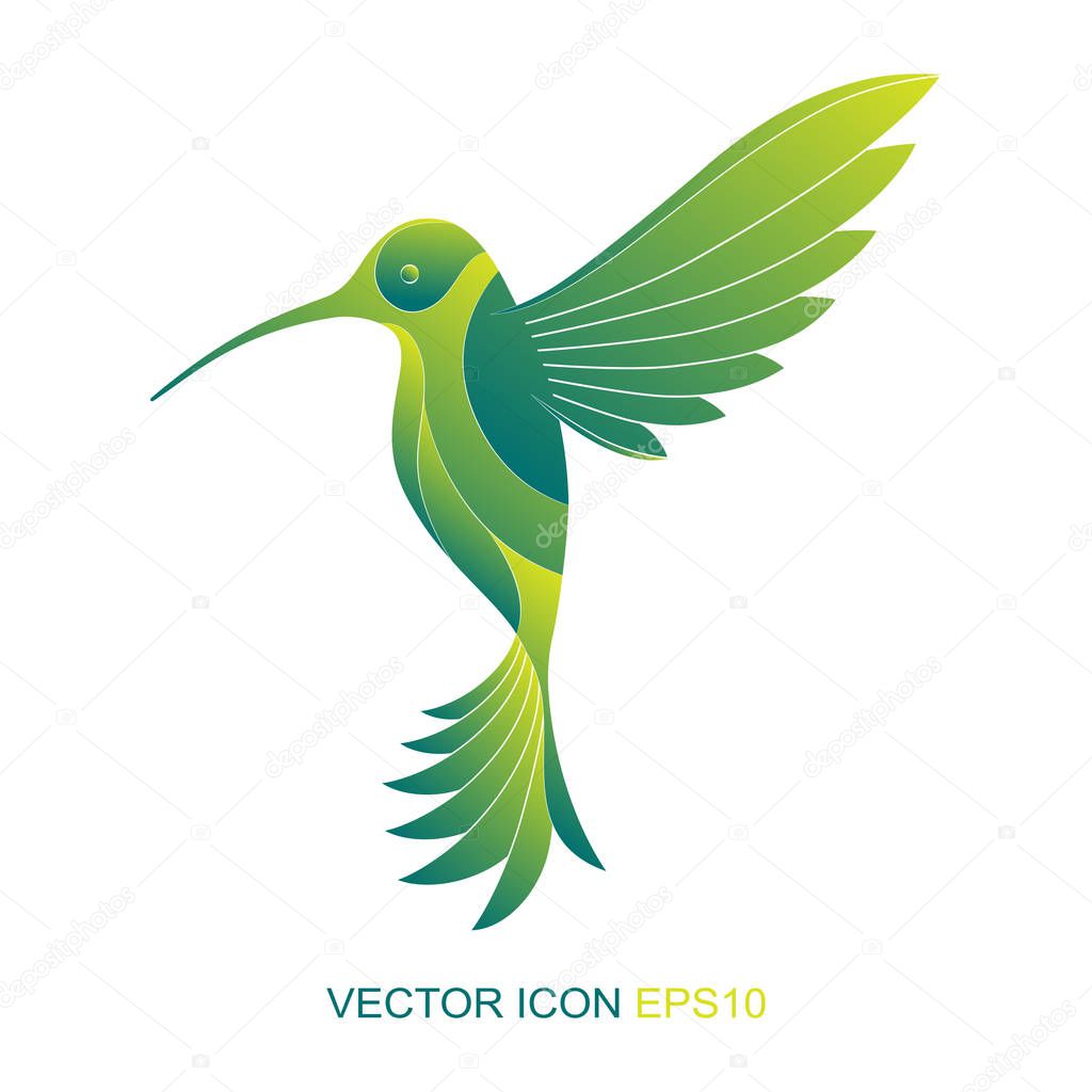 Silhouette of a hummingbird. Logo.  A flat icon. Vector illustration. A kind of bird with a side.