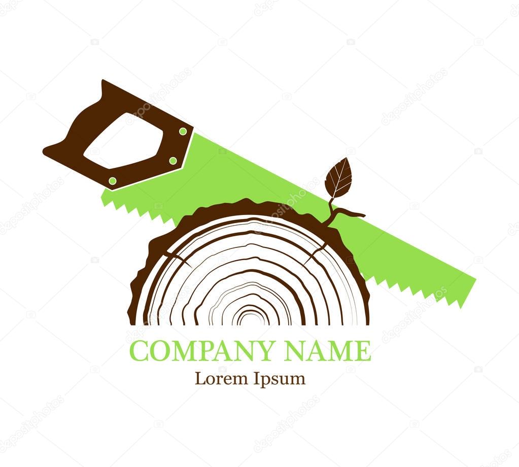 Cross section of the trunk with tree rings. Vector. Logo. Rings of tree growth. Section of the tree trunk. Flat icon. Saw a tree. 
