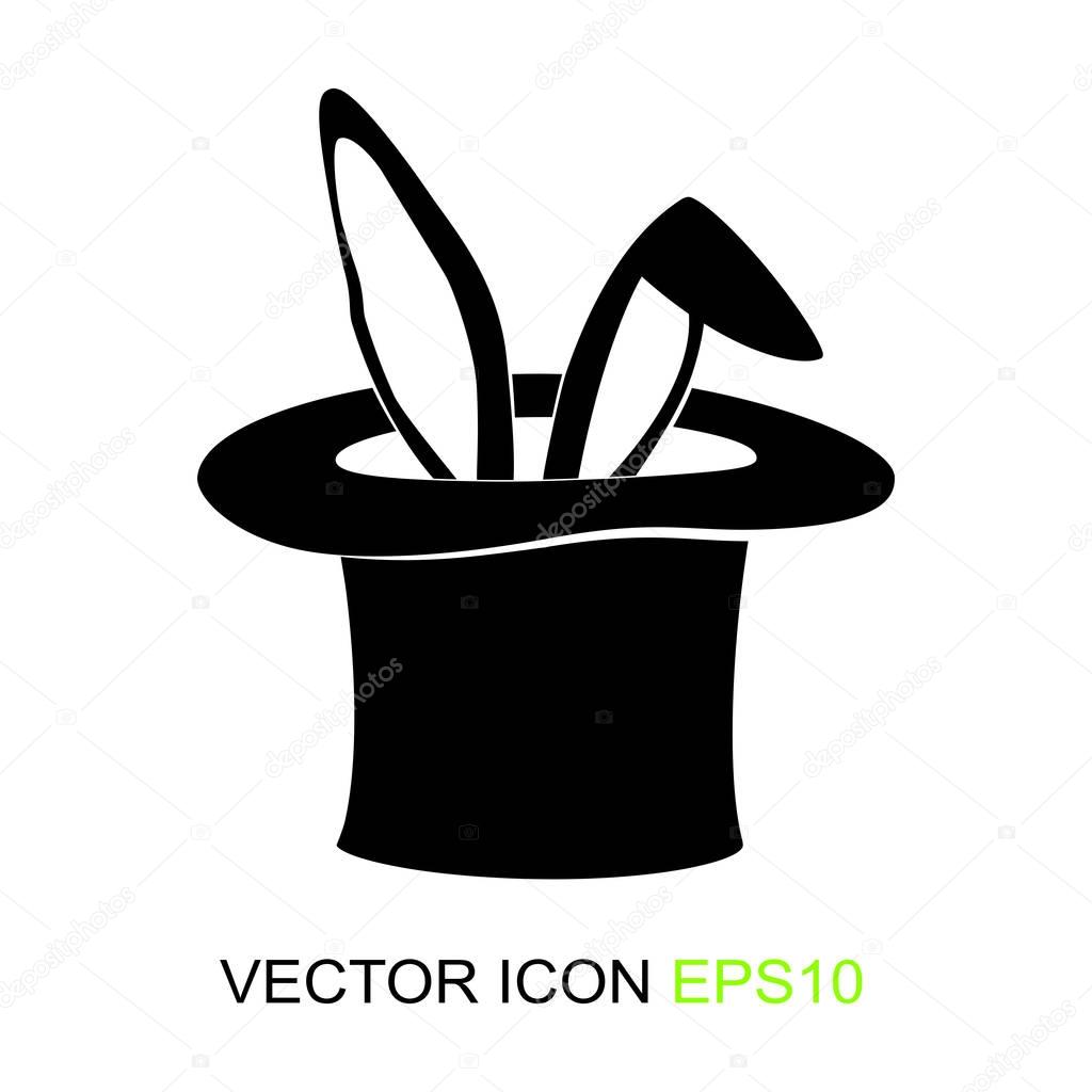 Magic trick-rabbit in the hat of the master. A flat icon. Sign. Vector. Logo. Vector illustration.