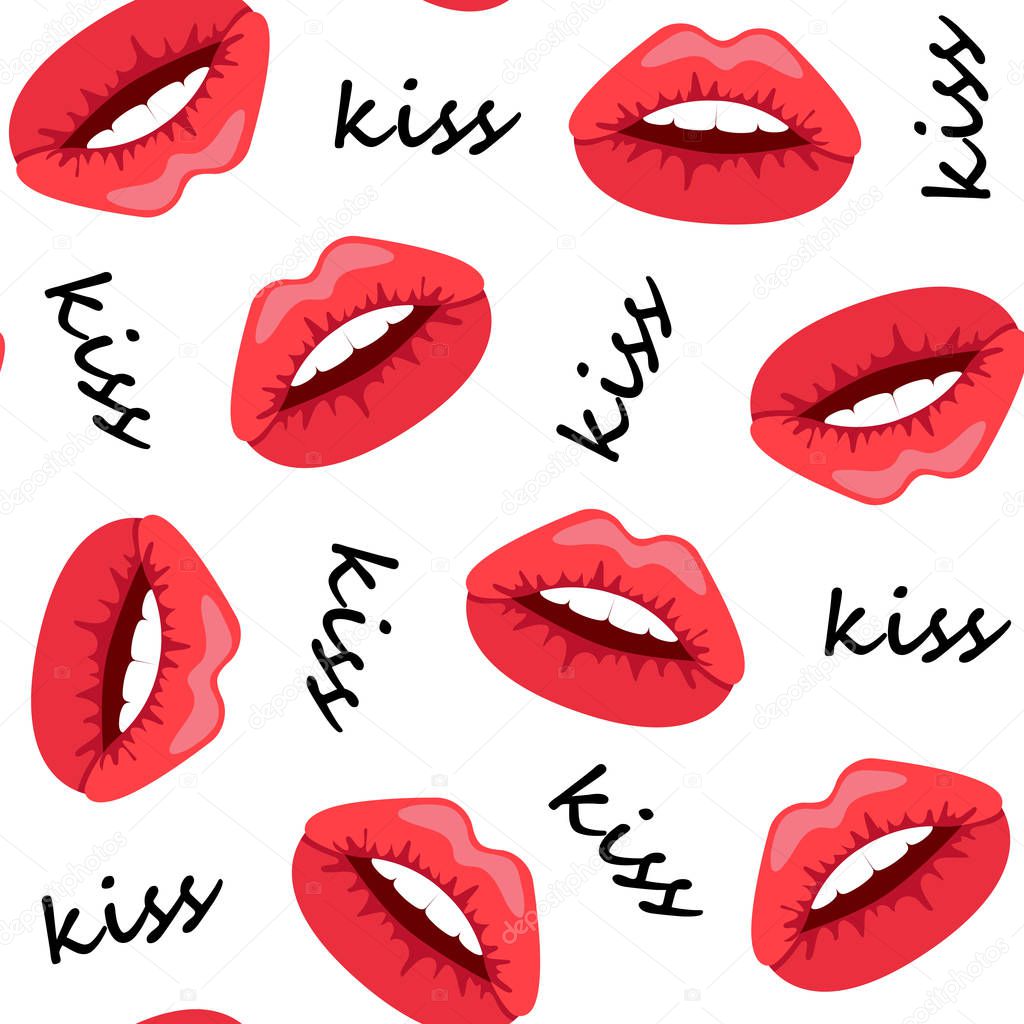 Simple seamless pattern with lip silhouette on a white background. Vector. Glamor. 
