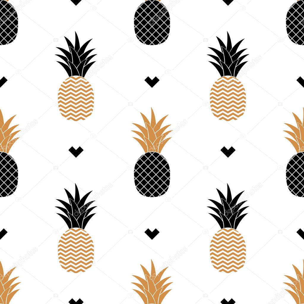 Simple seamless background with a picture of golden pineapple. Vector. 