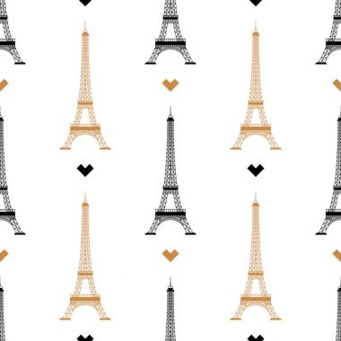 Basit sorunsuz arka plan beyaz zemin üzerine altın kule siluet ile. Vektör. Beyaz arka plan üzerinde izole siluet Eyfel Kulesi Paris, Fransa.