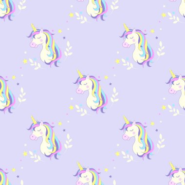 Tek boynuzlu at ile sorunsuz arka plan. Çocuk illüstrasyon. Vektör. Görüntü tek boynuzlu at kafası.