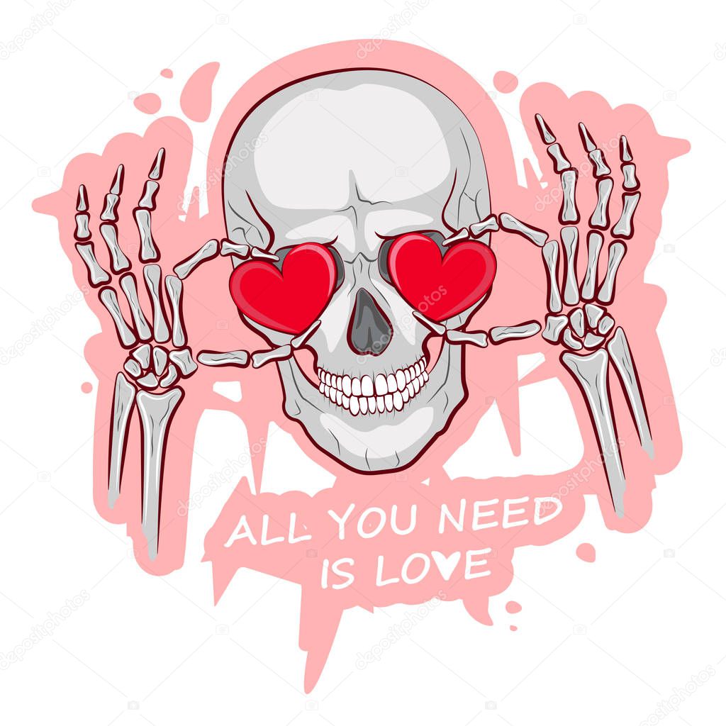  cute picture of scho skeleton for valentines day. Vector illustration on a white background. Valentine's Day