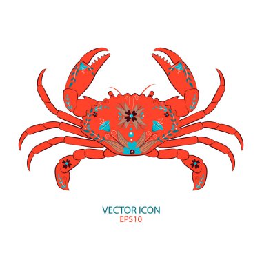  Çiçekli şirin bir yengeç resmi. Vektör çizimi. vektör yengeç. düz resim yengeci