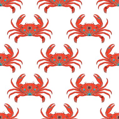 Yengeçlerde pürüzsüz desen. Çiçekli şirin bir yengeç resmi. Vektör çizimi. vektör yengeç. düz resim yengeci