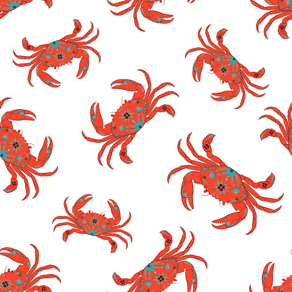 Simple Seamless Pattern Crabs Image Cute Crab Flowers Decorate Vector — Stock Vector