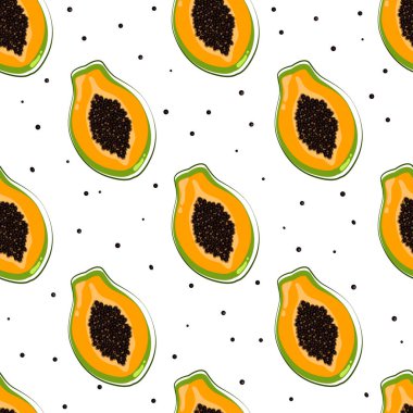 Papaya ile kusursuz vektör deseni. Papaya 'nın kusursuz bir geçmişi var. vektör