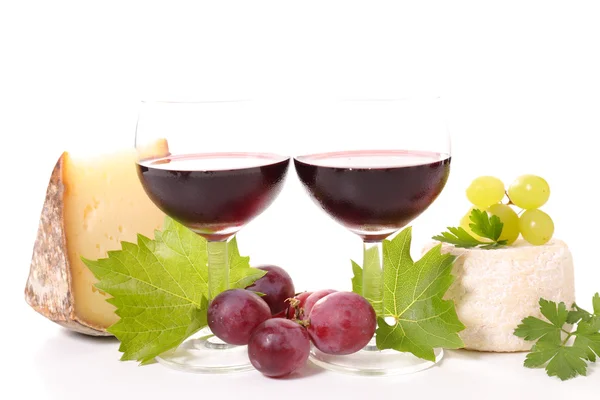 Vin rouge, raisins et fromage — Photo
