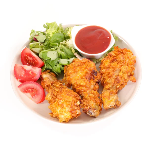 Fried chicken with salad — Stock Photo, Image