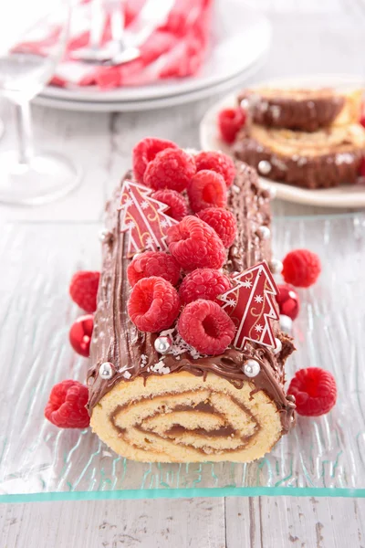 Christmas log dessert — Stock Photo, Image
