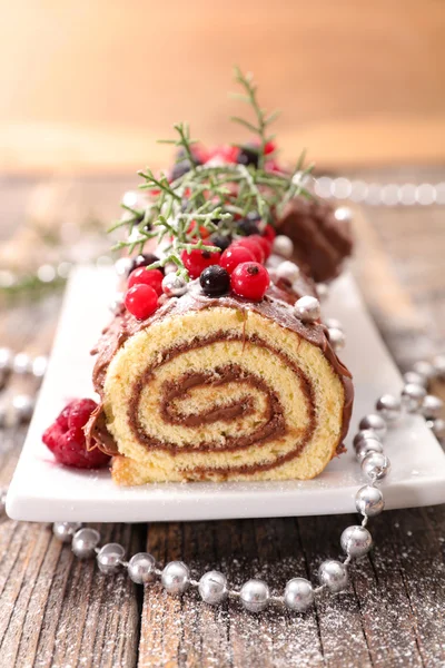 Christmas log dessert — Stock Photo, Image