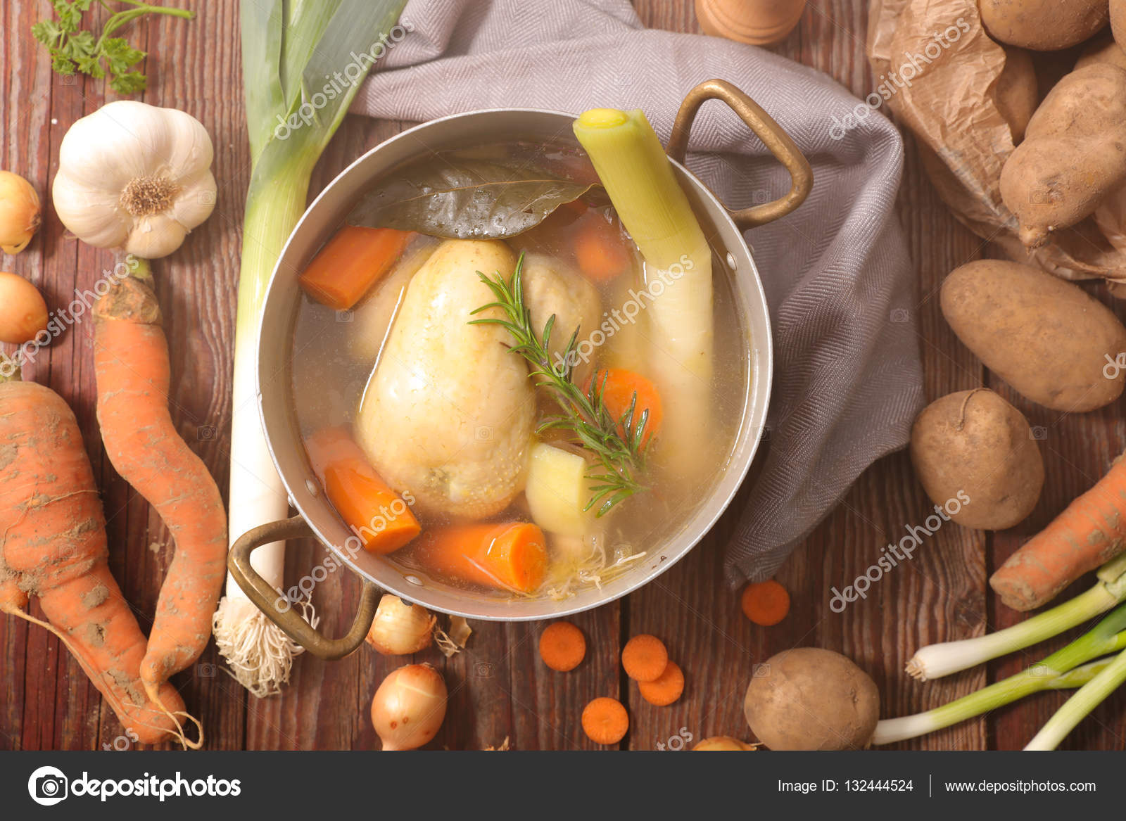 Chicken soup and vegetables — Stock Photo © studioM 132444524