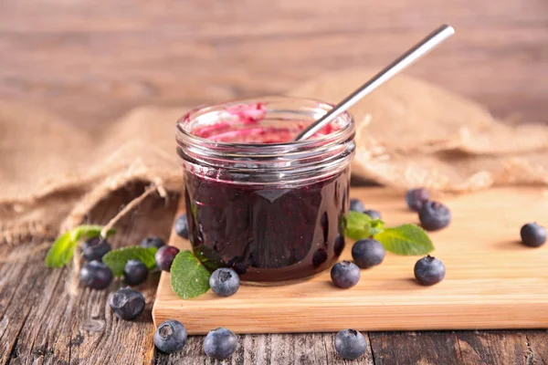 Blueberry jam in jar — Stock Photo, Image