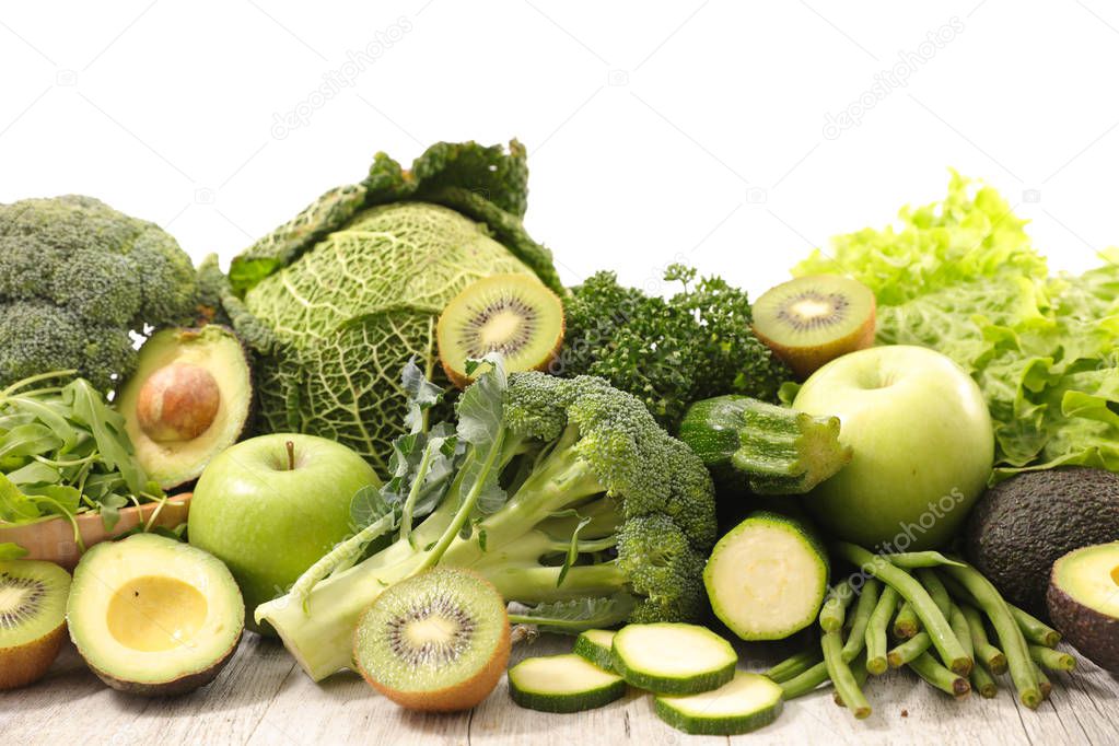 assorted green vegetables and fruits