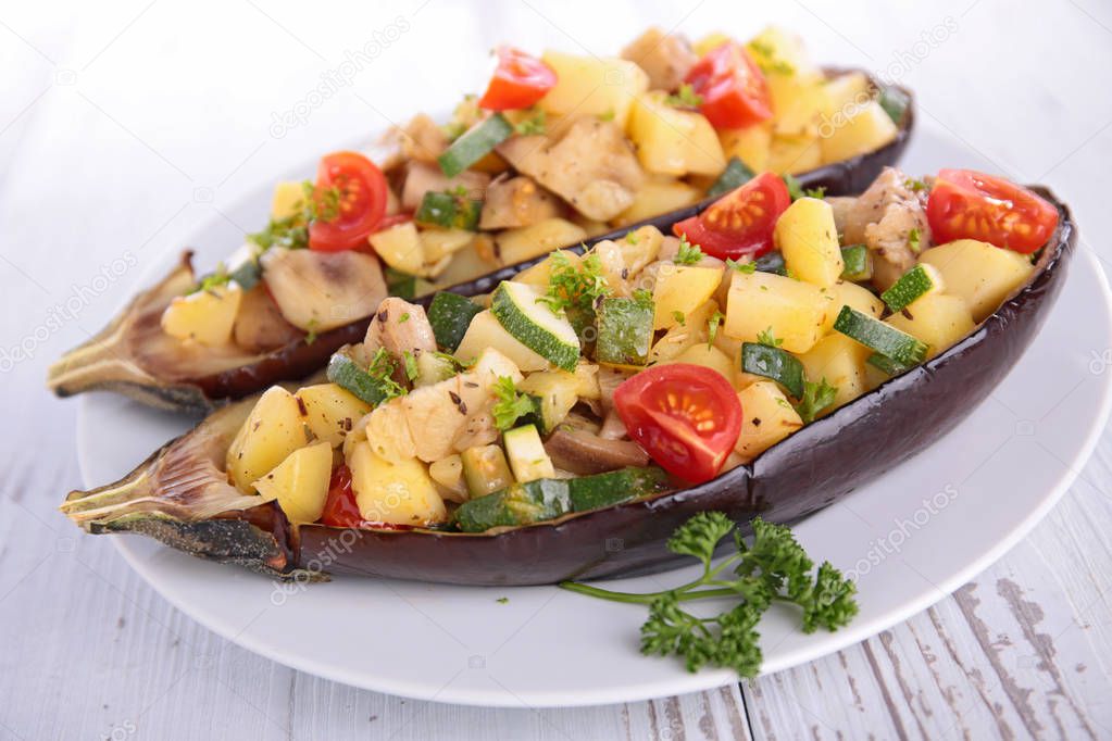 baked aubergine with vegetables