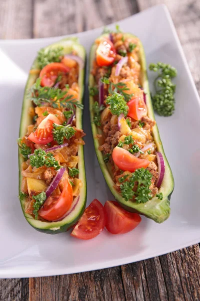 Baked zucchini with beef and vegetables — Stock Photo, Image