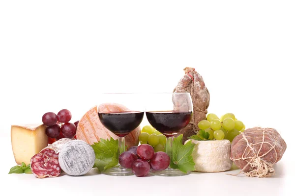 Wine, cheese and sausage — Stock Photo, Image