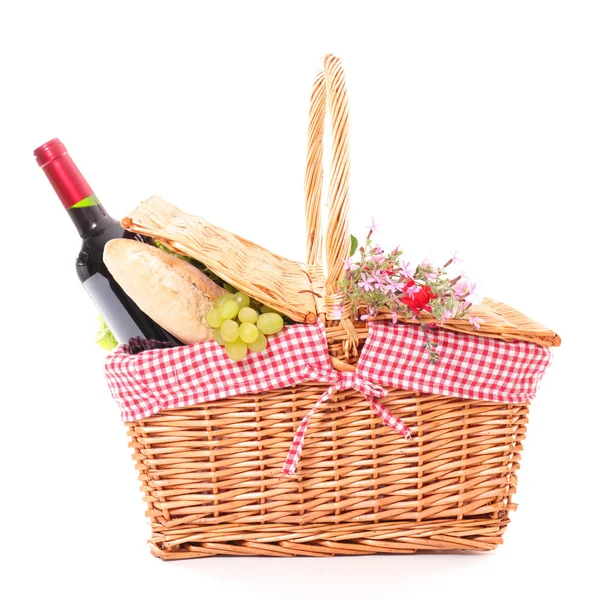 Picnic basket with wine — Stock Photo, Image