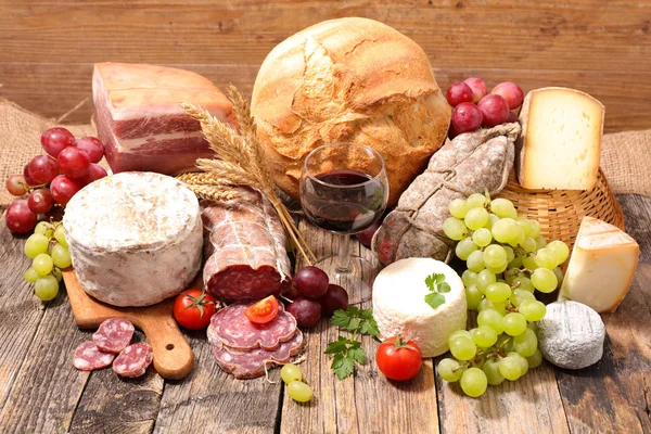 Cheese, meat and bread — Stock Photo, Image