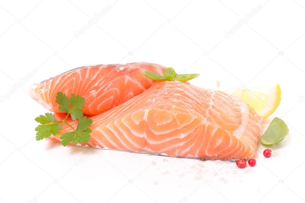 Raw salmon pieces