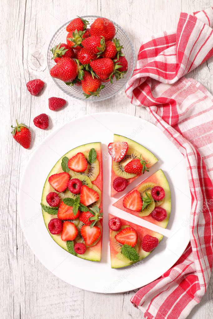 watermelon with raspberries and strawberries