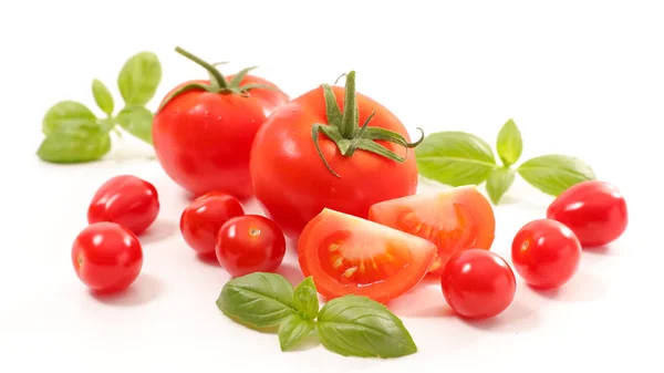 Verse tomaten en groene bladeren — Stockfoto