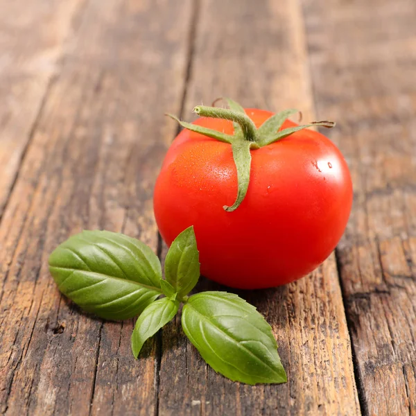 Verse tomaat en groene bladeren — Stockfoto