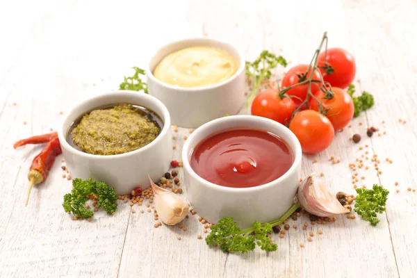 Assorted sauce in bowls — Stock Photo, Image