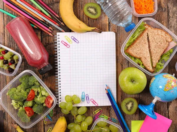 Breakfast  at school on desk — Stock Photo, Image