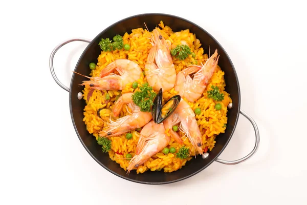 Färsk paella med räkor — Stockfoto