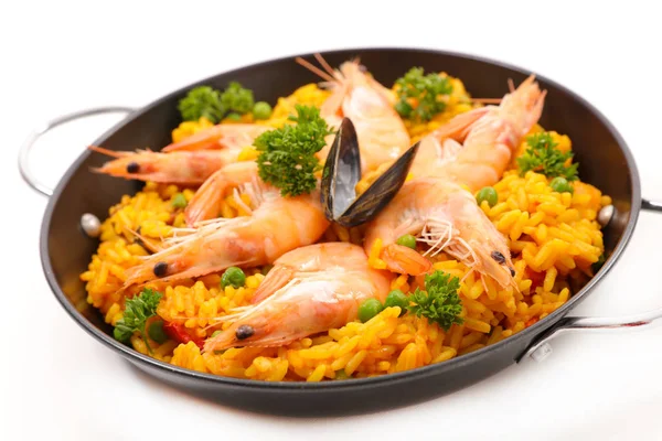 Fresh paella with shrimps — Stock Photo, Image