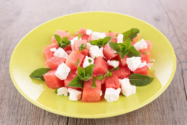 Bowl of watermelon salad with feta — Stock Photo, Image