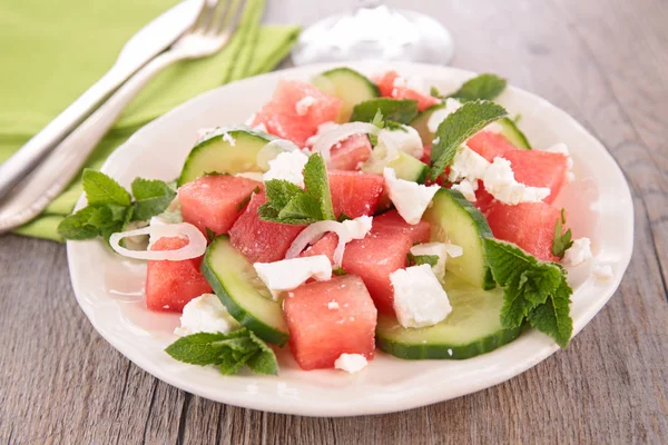 Bowl of watermelon salad with feta — Stock Photo, Image