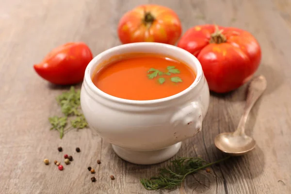 Tomato soup on table — Stock Photo, Image
