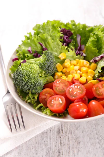 Gemischter Salat und Gabel — Stockfoto