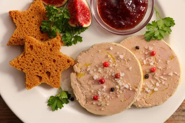 Foie gras e torradas de canapé — Fotografia de Stock