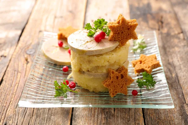 Mashed potato with foie gras — Stock Photo, Image