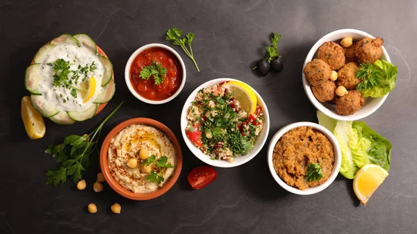 assorted lebanese food, top view