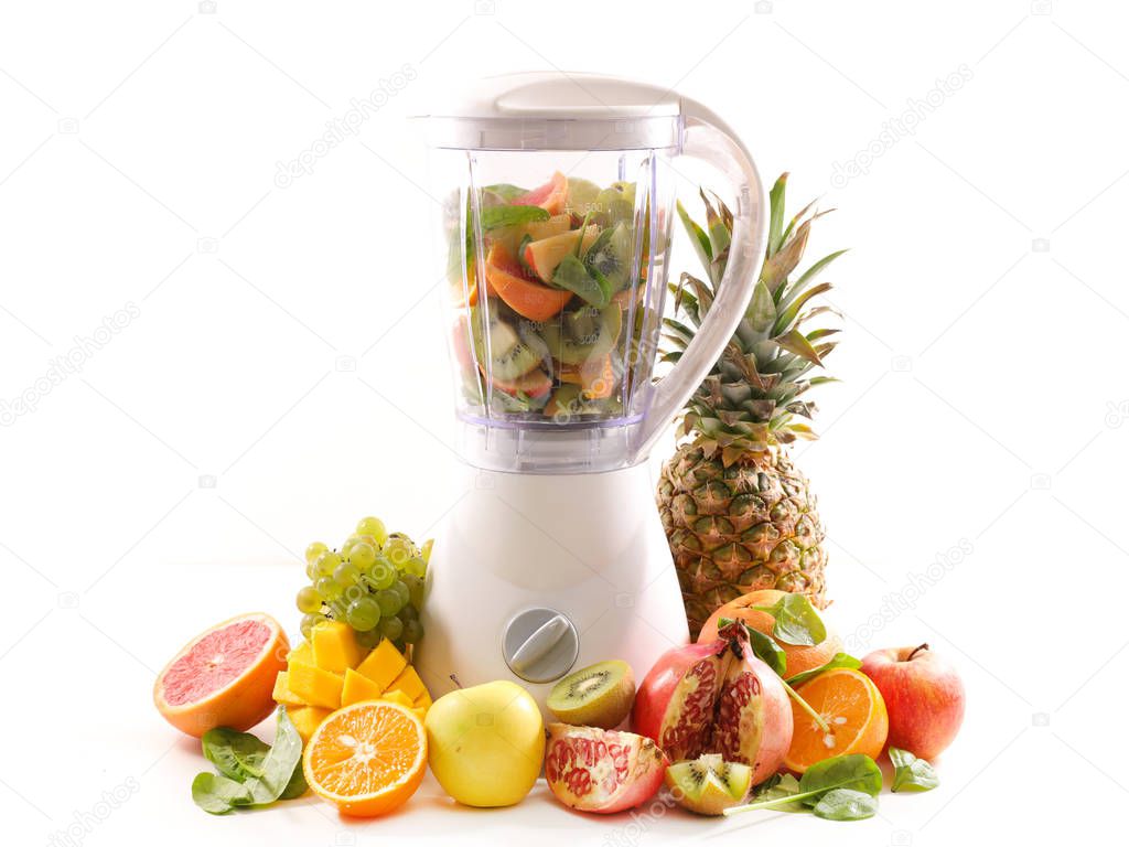 assorted fruits for smoothie on white background