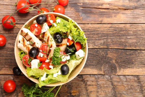 Tigela Salada Saudável Mesa Madeira — Fotografia de Stock