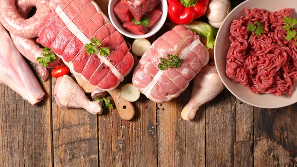 Variedad Variada Carne Mesa Madera — Foto de Stock
